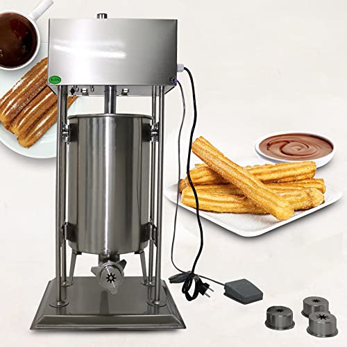 Bokknppo Electric Churros Machine Commercial Spanish Churro Maker Machine Automatic Latin Fruit Donut Machine Jam Fillable Hollow Churros Vertical Sausage Stuffer Machine,15L