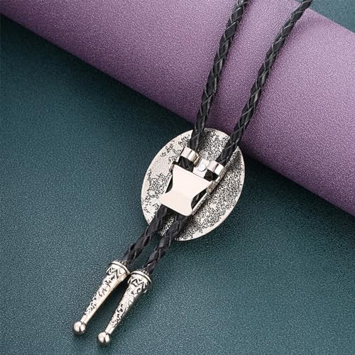 Image of Turquoise Bolo Tie for Men, Leather Braided Necktie Western Cowboy Bola Tie Costume Accessories for Men Women