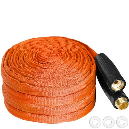 Gnimihz Fabric Garden Hose 25ft, Non-Shrinking Durable & Lightweight Water Hose, Flexible Hose, 3/4" Solid Brass Fittings, Drinking Water Safe, Vacuum Hoses, Orange