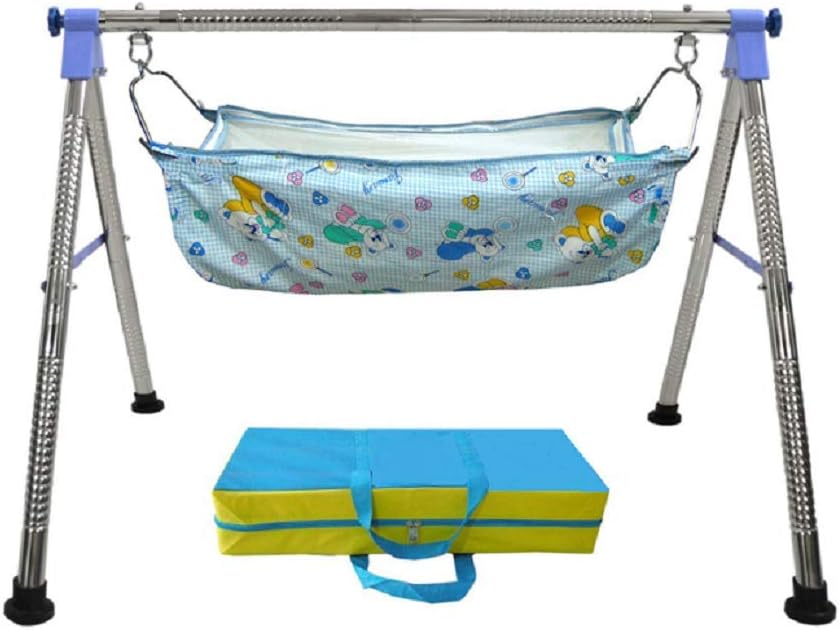 Everex Folding Stainless Steel Indian Style ghodiyu palna Swing Cradle jhula for Born Baby with Hammock. (Blue)