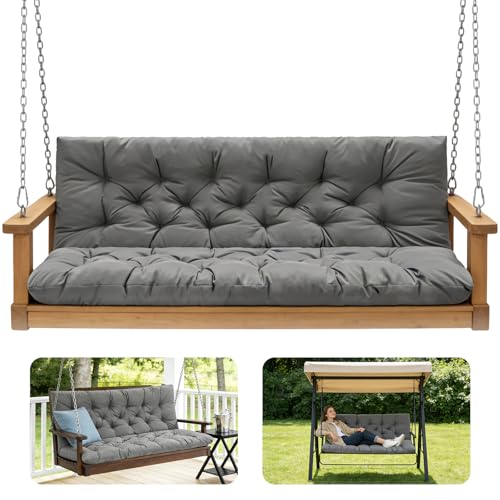 GPQAWER Porch Swing Cushions,Outdoor Cushions 3 Seater Replacement with Backrest, Waterproof Thickened Bench Cushion with Ties for Porch, Patio,Outdoor, Backyard and Garden (Light Gray 40 * 40 in)