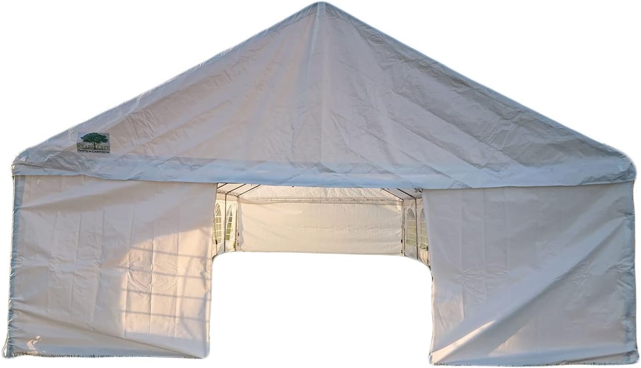 Shade Tree 30 x 20 Foot Heavy Duty Party, Event, Wedding, Carport, Canopy Shelter Tent with Windowed Sidewalls and Zippered Doorway End Walls, White