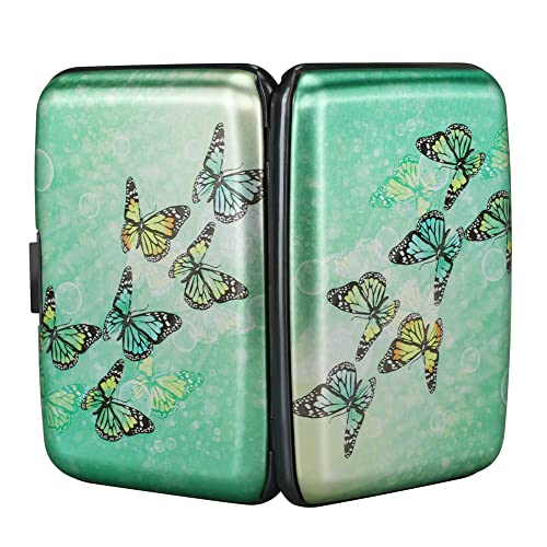 Image of Elfish Mini RFID Aluminum Wallet Credit Cards Holder Business Card Case Metal ID Case for Men Women, Fly Butterfly