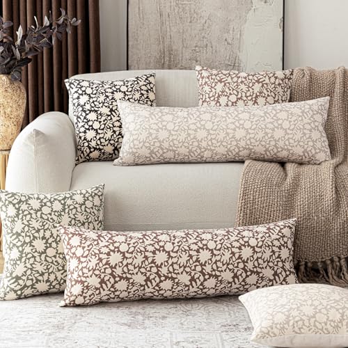 Image of Foindtower Set of 2 Decorative Long Body Lumbar Throw Pillow Covers Accent Farmhouse Cushion Covers Boho Pillowcase for Couch Sofa Bedroom Living Room Home Decor,14x36 Inch,Light Orange Brown