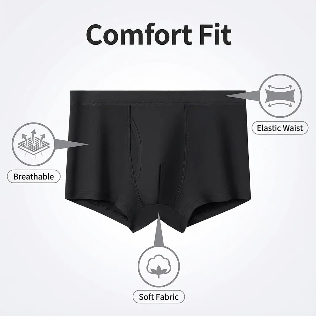 JONZEN Men's Breathable Modal Microfiber Trunks Underwear (1 Pack) Black - Image 7