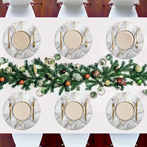 Round Placemats Set Of 6, White Marble With Gold Veins Dining Mats Heat-Resistant Non-Slip Washable Table Mat Kitchen Holiday Party Decor #TOP1