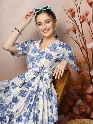 Image of Stylum Women's Floral Printed Cotton Flared Dress