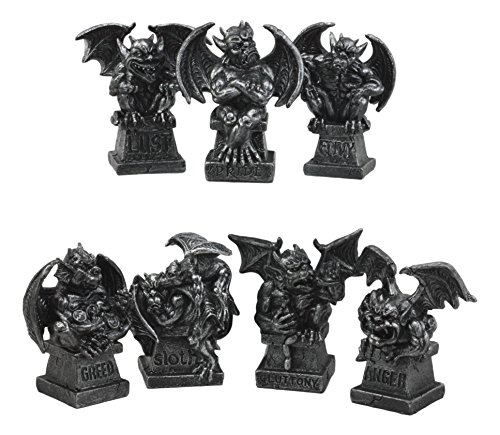 Ebros Gift Allegorical Seven Deadly Sins Gargoyle Figurine Set of 7 Cardinal Sins Pride Sloth Gluttony Envy Greed Anger and Lust Gargoyles Sculptural Decor