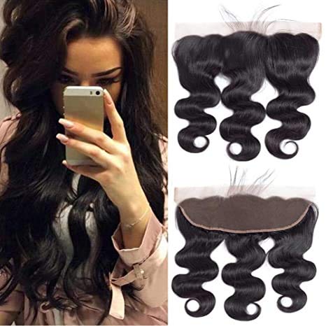 12A 13x4" Full Frontal Lace Closure 16inch 100% Unprocessed Brazilian Virgin Body Wave Free Part Ear To Ear Human Hair Frontal Closures Natural Black Color (18inches)