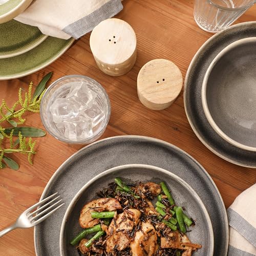 Image of Gibson Elite Manila Bay 16-Piece Stoneware Dinnerware Set, Service for 4, Reactive Glaze Modern Artisan Plates, Bowls & Mugs, Assorted Colors, Round Design