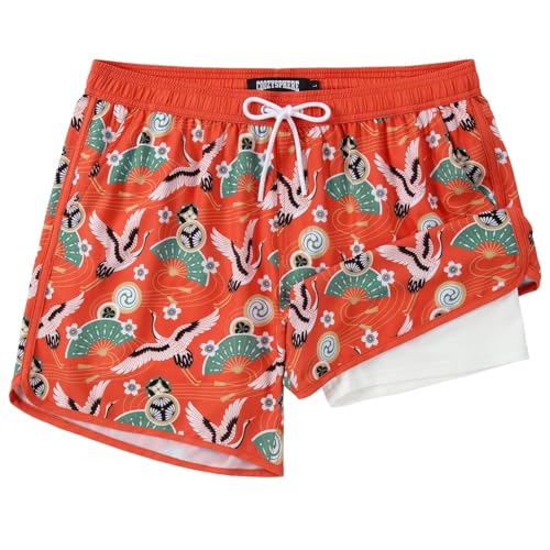 CoozySphere 5 Inch Beach Board Shorts Men Vintage Print 2-in-1 Liner