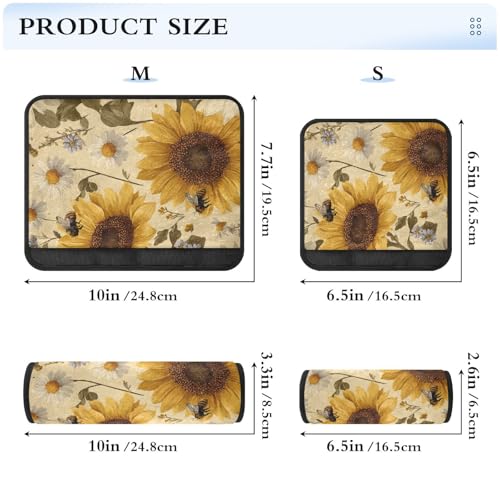 Image of Beige Sunflowers and Daisy Bees Seat Belt Cover Pad 2 Pcs Soft Cute Seatbelt Covers Protector Support Head Neck Shoulder Strap for Car Seats High Chair Backpack for Adults Kids Women Men 10x7.7