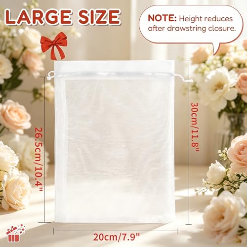 Image of Dealglad 50pcs Drawstring Organza Jewelry Candy Pouch Christmas Wedding Party Favor Gift Bags (8x12, White)