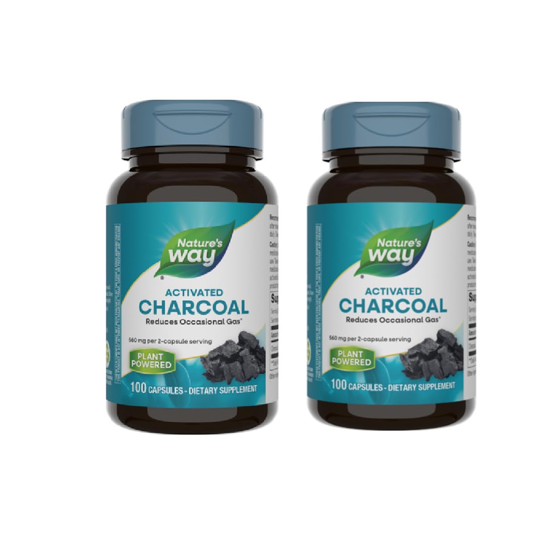 Activated Charcoal, Binds Unwanted Materials and Gas in the Digestive Tract*, 560 mg per 2-Capsule Serving, 100 Capsules (Packaging May Vary) - 2 Pack