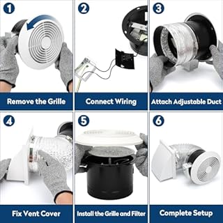 512M 6 Inch Through-the-Wall Exhaust Fan with White Grille, 80 CFM, 4.0 Sone, 16-Inch Retractable Duct, Household Ventilation Fan for Attic, Garage, Kitchen and Bathroom Exhaust Fan, Bathroom Vent Fan