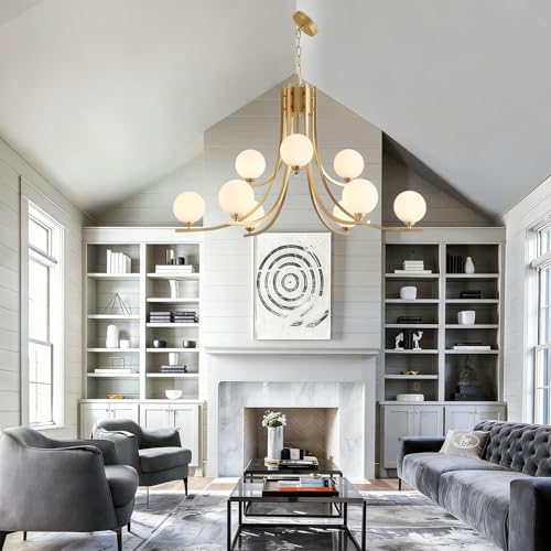 REGHT Gold Sputnik Light Fixture Glass Globe Chandeliers 9-Light Milk White Globe Glass Modern Chandeliers for Dining Room, Living Room Kitchen Light Fixture by REGHT - Image 8