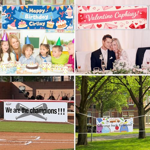 2 x 6ft White Craft Blank Banner - 2pcs Oxford Cloth Heat Transfer Printing Sign with Ropes, for Art Projects, Happy Birthday Parties Decorations - Thumbnail 4