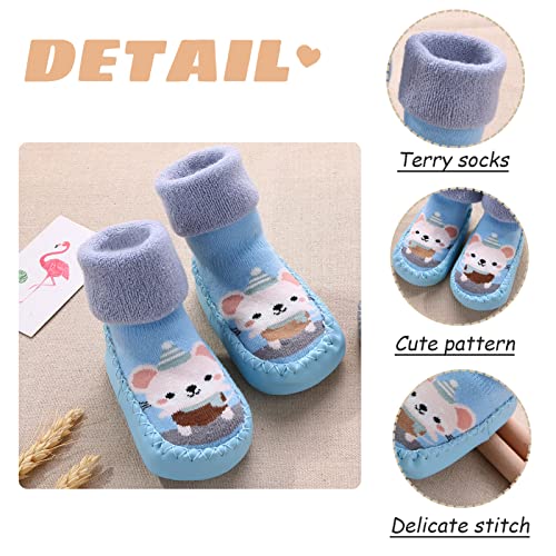 SEAUR 3 Pairs Toddler Slipper Socks Anti Skid Baby Sock Shoes for Walking Infant Moccasins Animal Crib Shoes Sock With Grips2