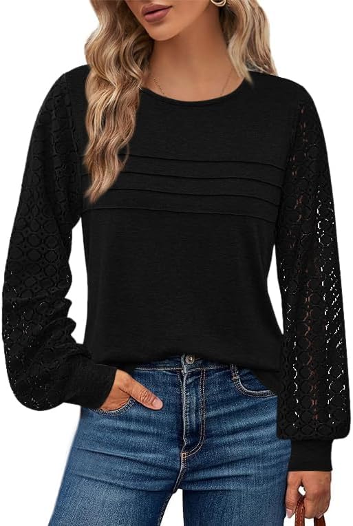 BTFBM Women's Long Sleeve Shirts Dressy Lace Fall Tops 2026 Trendy Business Casual T-Shirts Cute Work Outfits Blouses