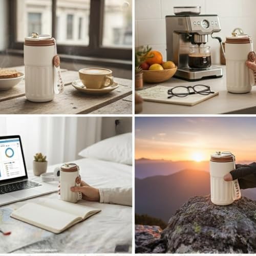 Image of Insulated Coffee Travel Mug with Smart LED Temperature Display - 460ml Vacuum Insulated 304 Stainless Steel Thermos Flask - Leakproof Reusable Tea & Water Bottle for Office, Car & Outdoor