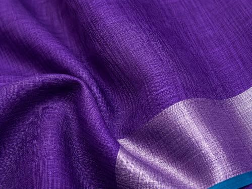 Image of HAIDER ALI AND SONS Grey Cotton Linen Saree for Women | Soft Linen Slub Blend Saree with Running Blouse Piece | Lightweight Handloom Style Saree | Office, Casual, Party & Festival Wear