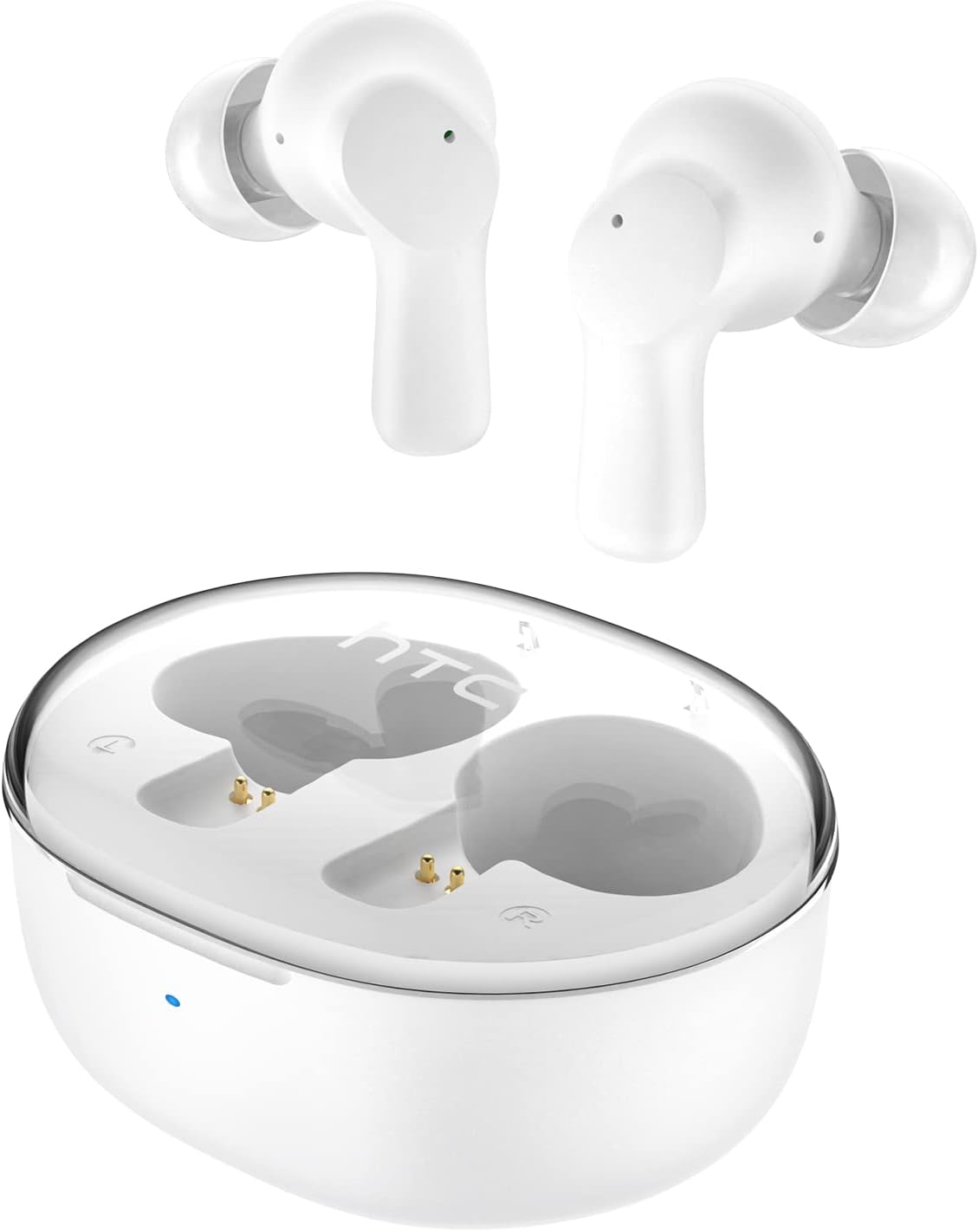HTC True Wireless Earbuds 1 Bluetooth 5.3 Earphones, in-Ear Headphone ENC Noise Cancellation Transparent Space Capsule, 32-Hour Playtime/Built-in Microphone/Touch Control -Crystal White