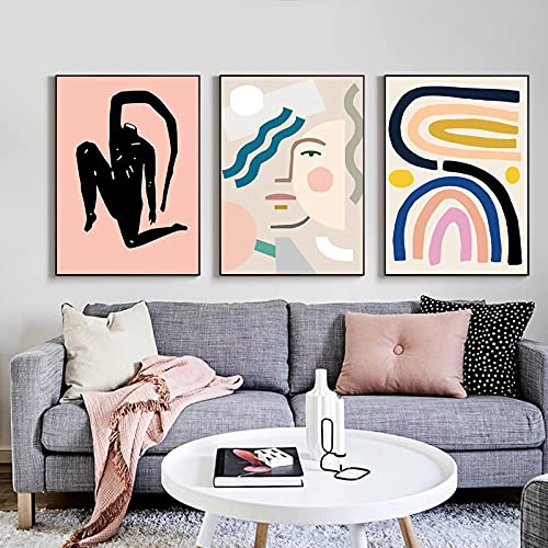 Peinture toile salon décor abstrait haut de gamme lot 3 affiches minimalistes visage de femme