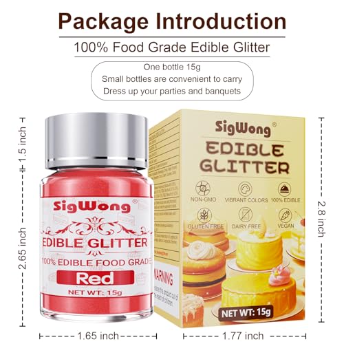 Edible Glitter, 15g Red Luster Dust Edible Glimmer Powder Glitter, Food Grade Metallic Food Decorating Sprinkle Glimmery Dust for Drinks Wine, Powder Glitter for Fondant, Chocolate, Candy, Cookie, Vegan