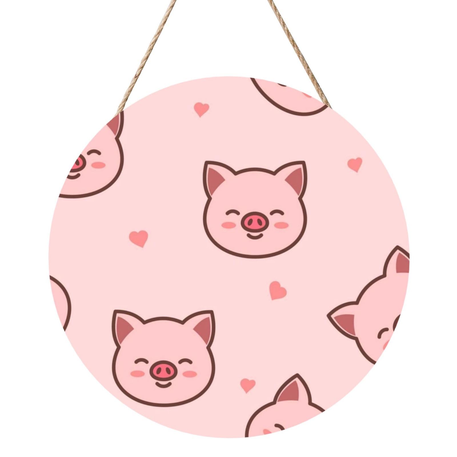 InOmak Cute Cartoon Pig Pattern, Round Wood Panel Painting 12 in, Wall Hanging Painting For Home