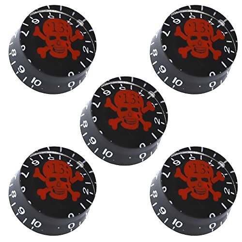 Yootones 5Pack Skull Head Guitar Speed Control Knobs Tone Volume Buttons Compatible with LP Les Paul SG Electric Guitar Bass (Red Skull)