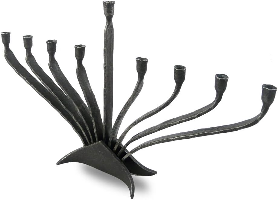 American Made Fan Menorah, Hand-Forged Iron 16.5" Wide