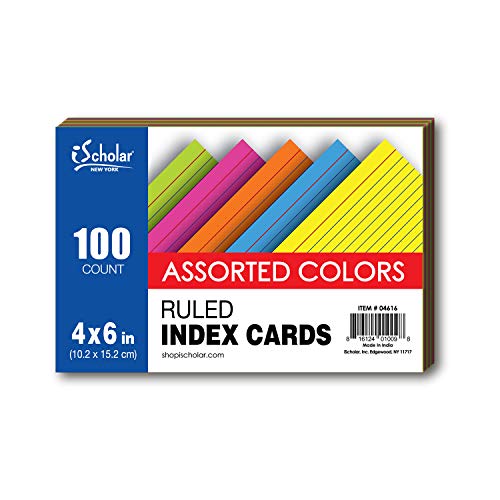 Ischolar Index Cards, Assorted Colored, Ruled, 4 X 6 Inches, 100 Card Pack (04616) #TOP1