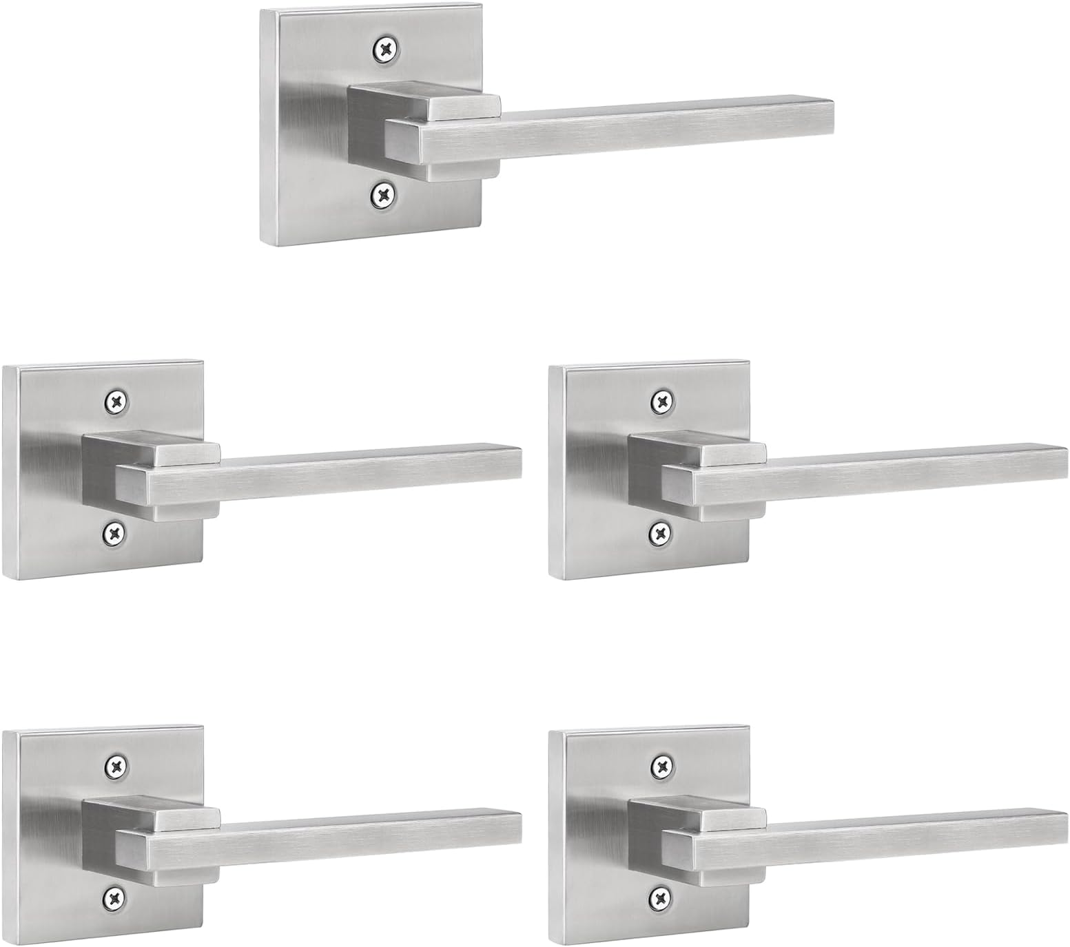 Orger 5 Pack Dummy Door Handle Brushed Nickel Square Dummy Door Lever, Non-Turning Interior Closet Door Handle for Left and Right Hand