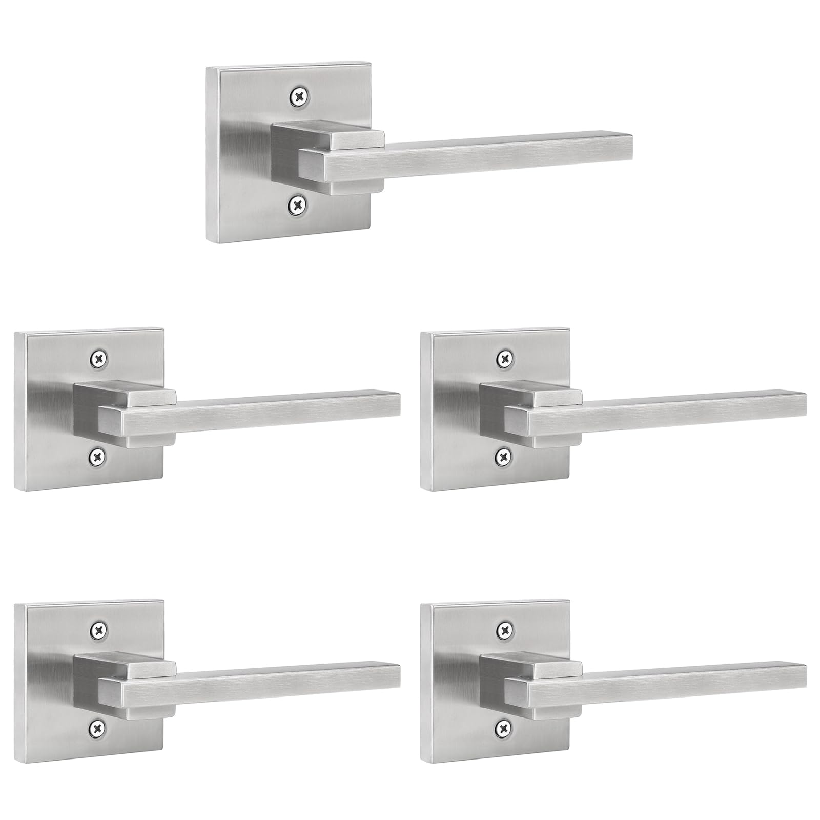 Orger 5 Pack Dummy Door Handle Brushed Nickel Square Dummy Door Lever, Non-Turning Interior Closet Door Handle for Left and Right Hand