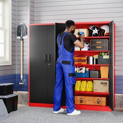 Image of Yizosh Metal Storage Cabinet with Lock Doors and 5 Adjustable Shelves,- 72 inch Garage Storage Cabinet for Home,Office,Garage,School