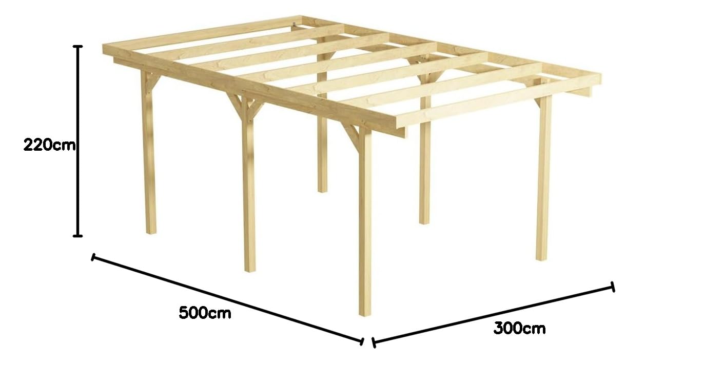 Wood&Play Granit I Copertura per garage per un'auto - Lavorazione di alta qualità - Autoassemblaggio - Stabile e resistente - Base solida - Utilizzo versatile - 300 x 500 cm - Montanti 210 cm