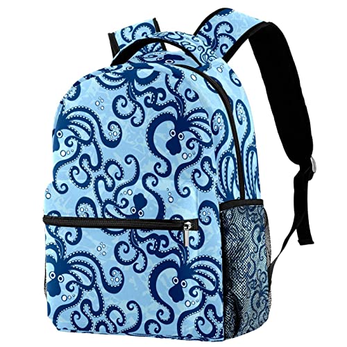Sac à dos de voyage pieuvre bleu pour fille et garçon avec poche bouteille
