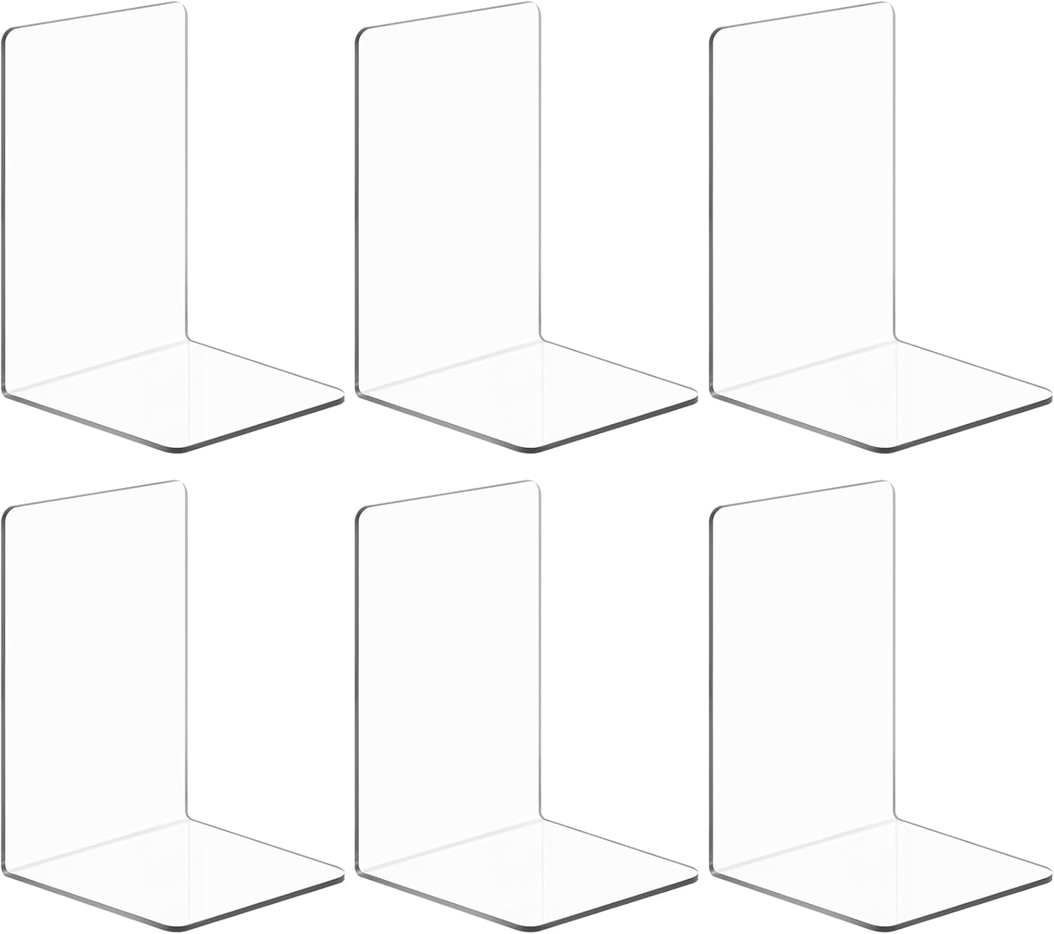 透明なブックエンド 棚用ブックエンド 6個 L字型の仕切りブックストッパー 重い本用ブックエンド CD/ファイル/ビデオゲーム用の透