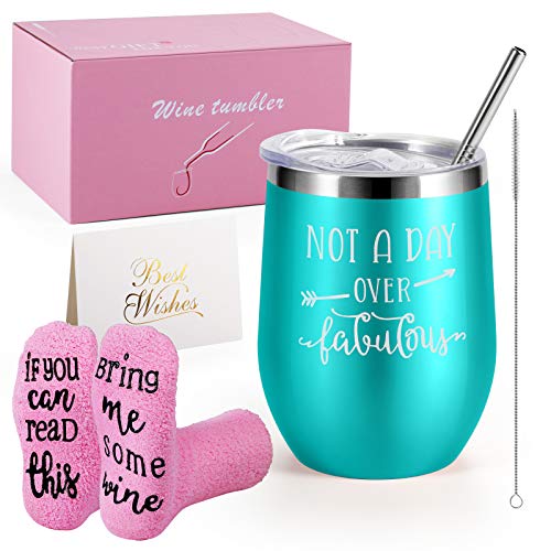 Christmas Gifts for Women - Birthday Gifts for Women - Insulated Wine Tumblers with Sayings for Women and Funny Socks Wine Gift Set - Wine Gifts for Women - Wine Gifts for Wine Lovers (Blue)