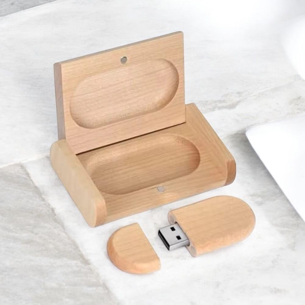 CleverlyGifted >>2.0 > Wooden Box Oval USB Flash Drive with Gift Box, Personalised Engraving, Without Logo, Upto 10mbps, Wedding| Photographers (128GB)-image-41
