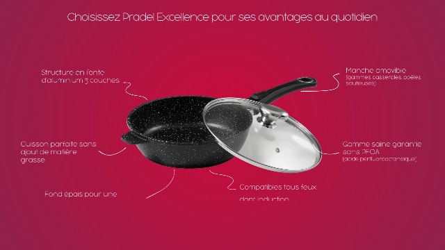 Sauteuse Pradel Excellence 24 Cm - Fonte D'aluminium, Revêtement Antiadhésif Pierre, Induction, Manche Amovible