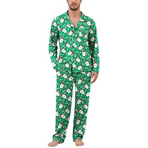 Marvmys Mens Pajama Set Soft Button Down Pajamas Long Sleeve Pjs Sleepwear Loungwear Comfy Sleep Sets with Pockets S-3XL Small Christmas Green
