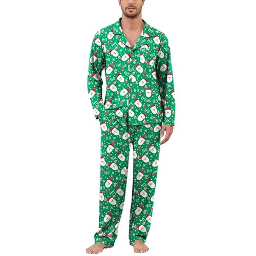 Marvmys Mens Pajama Set Soft Button Down Pajamas Long Sleeve Pjs Sleepwear Loungwear Comfy Sleep Sets with Pockets S-3XL Small Christmas Green