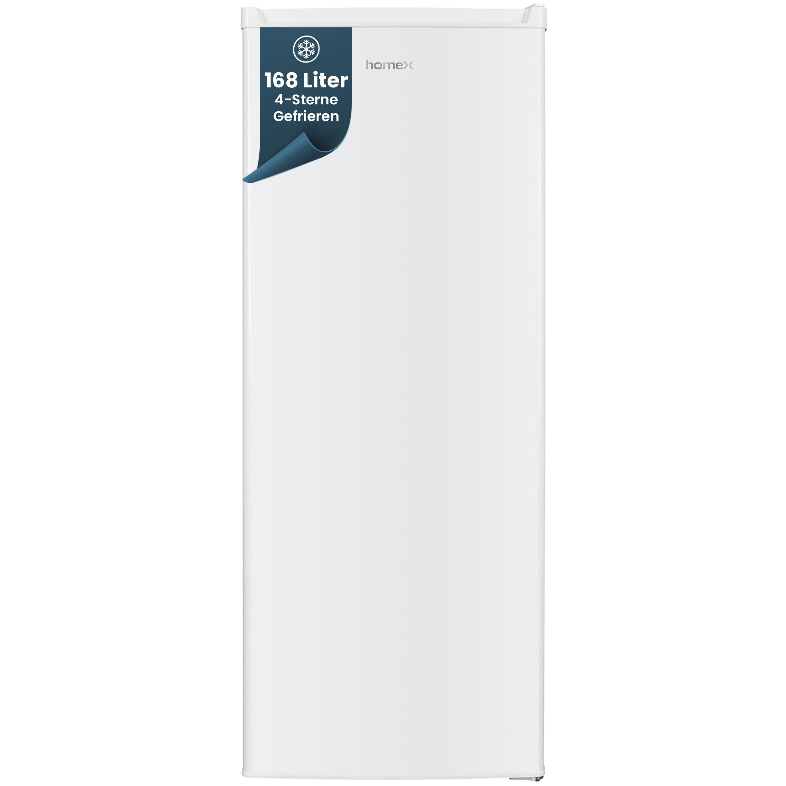 homeX Gefrierschrank, Tiefkühlschrank groß - 168L Nutzinhalt, 4-Sterne Gefrieren, XXL Freezer, Gefrierschränke freistehend, Temperaturregelung, leise 40 dB, Gefriergerät weiß, FS1681E-W