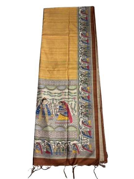 Image of Sanavi's Saree Kuthir Pure Handloom Tussar Ghicha Madhubani Printed Silk Saree with Blouse Piece inside
