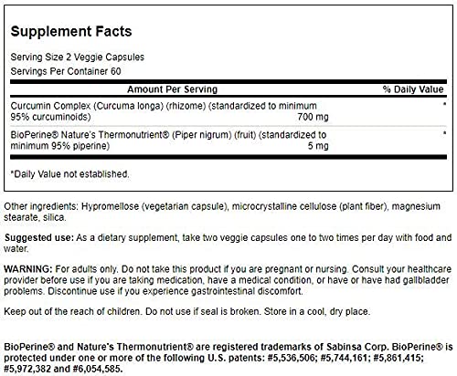 Swanson Curcumin Complex - Herbal Supplement Supporting Joint Health, Mobility & Physical Function - Standardized With Bioperine For Maximum Absorption - (120 Veggie Capsules) #TOP1