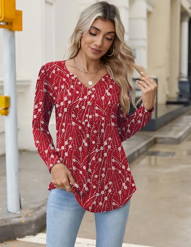 Image of Zeagoo Womens Long Sleeve Tops Fall V Neck Shirt Casual Pleated Tunic Top