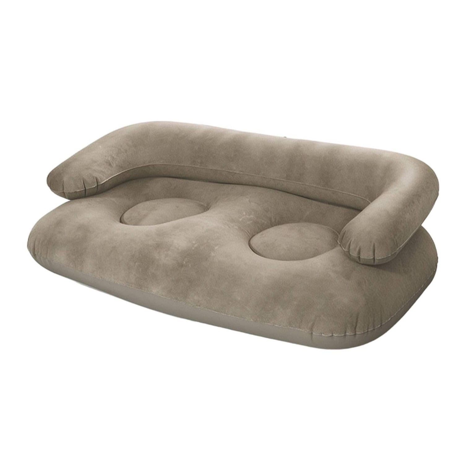 Flocked Inflatable Sofa with Armrests Comfortable Inflatable Sofa Seat Cozy Inflatable Chair Portable for Students, Guests, Campers, Dorm Room, Camping, Patio, Khaki Double-image-10