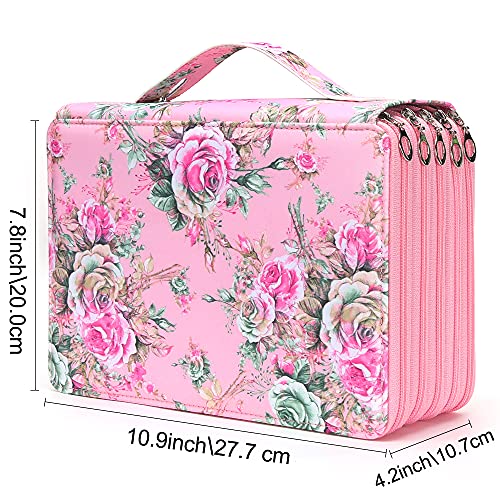 Image of Vomgomfom 252 Slots Pencil Case 5-Layer PU Leather, Handle, Pink Flower