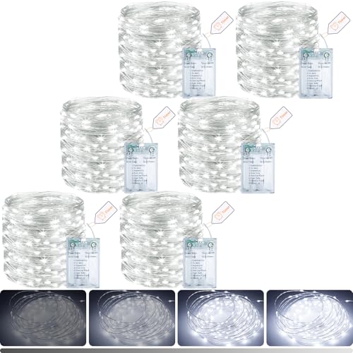 litogo 6 Pack Fairy Lights Battery Operated with Timer, 33FT 100LED Twinkle String Lights USB-C Powered 8 Modes Dimmable for Indoor Bedroom Centerpiece Wedding Classroom Dorm Christmas Decorations